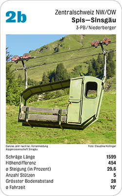 Seilbahnquartett, Volume 1, Karte 2b, Zentralschweiz NW/OW, Spis-Sinsgäu, 3PB, Foto: Claudine Hollinger. Seilbahnquartett, Volume 1, Karte 2b, Zentralschweiz NW/OW, Spis-Sinsgäu, 3PB, Foto: Claudine Hollinger.