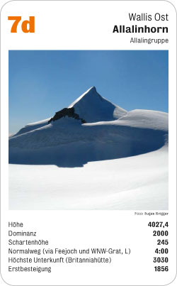 Gipfelquartett, Volume 1, Karte 7d, Wallis Ost, Allalinhorn, Allalin-Gruppe, Foto: Eugen Brigger.