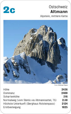 Gipfelquartett, Volume 1, Karte 2c, Ostschweiz, Altmann, Alpstein, mittlere Kette, Foto: Michael Oppe.