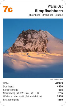 Gipfelquartett, Volume 2, Karte 7c, Wallis Ost, Rimpfischhorn, Allalinhorn-Strahlhorn-Gruppe, Foto: Eugen Brigger.