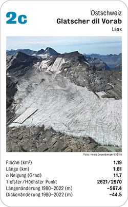 Gletscherquartett, Volume 1, Karte 2c, Ostschweiz, Glatscher dil Vorab, Laax, Foto: Heinz Leuenberger (2015).