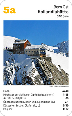 Hüttenquartett, Volume 1, Karte 5a, Bern Ost, Hollandiahütte, SAC Bern, Foto: Istvan Robert Nagy. Hüttenquartett, Volume 1, Karte 5a, Bern Ost, Hollandiahütte, SAC Bern, Foto: Istvan Robert Nagy.